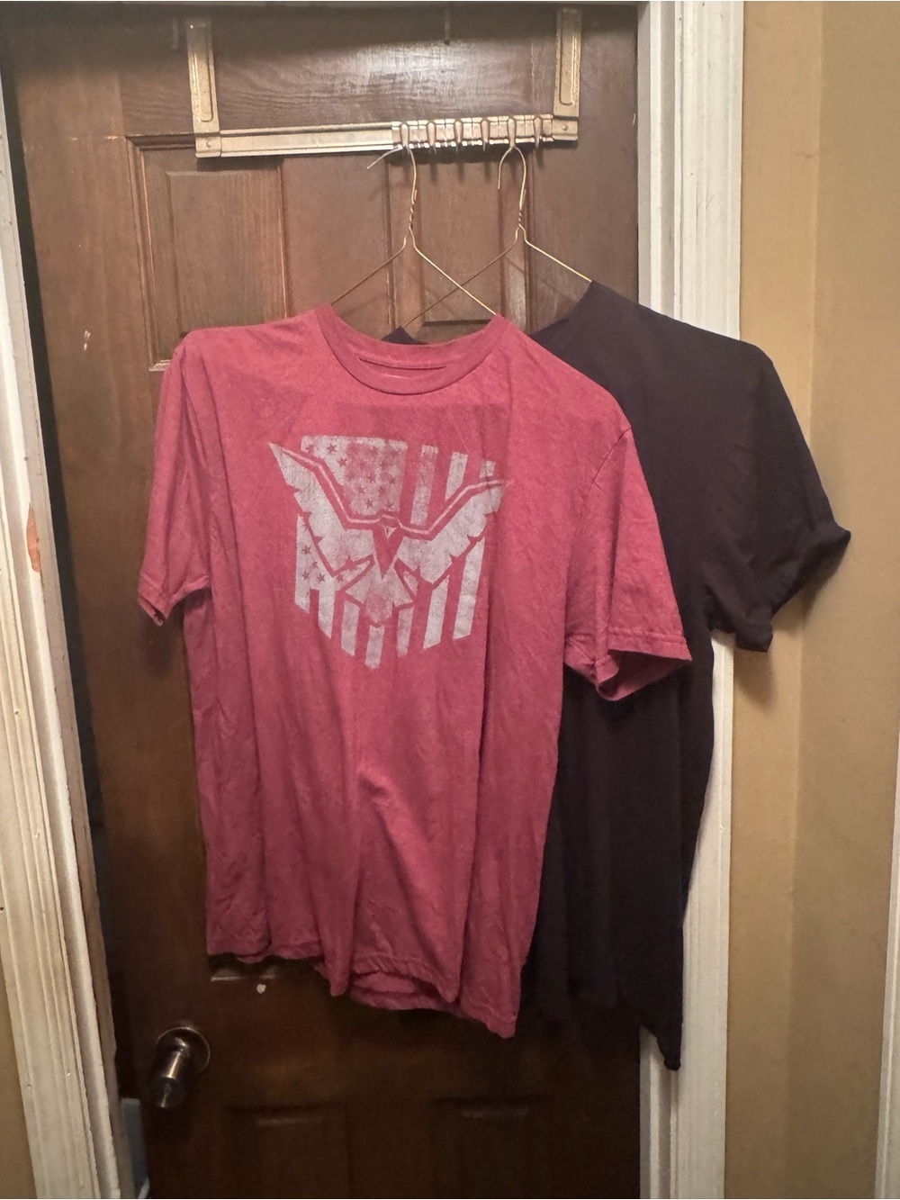 Set of 2 Men’s Large Shirts: Red Graphic Tee & Black Tee